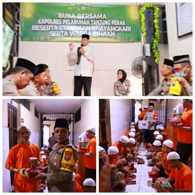 
 Wujud Kepedulian Kapolres Pelabuhan Tanjung Perak Gelar Buka Bersama Tahanan